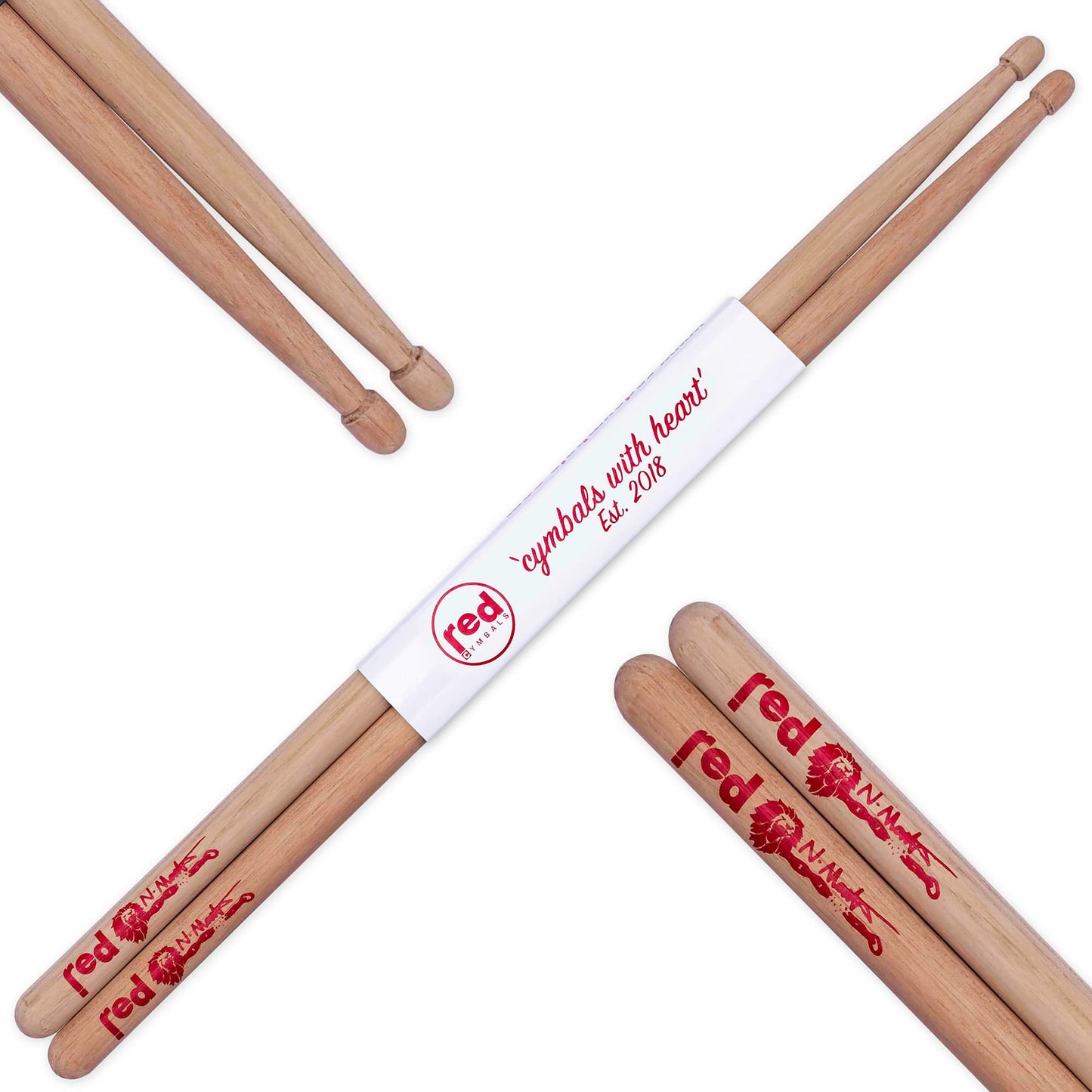 Red Cymbals Drum Sticks Red Drumticks Lion XL 5A Acorn Tip Red Drumticks Lion XL 5A Acorn Tip