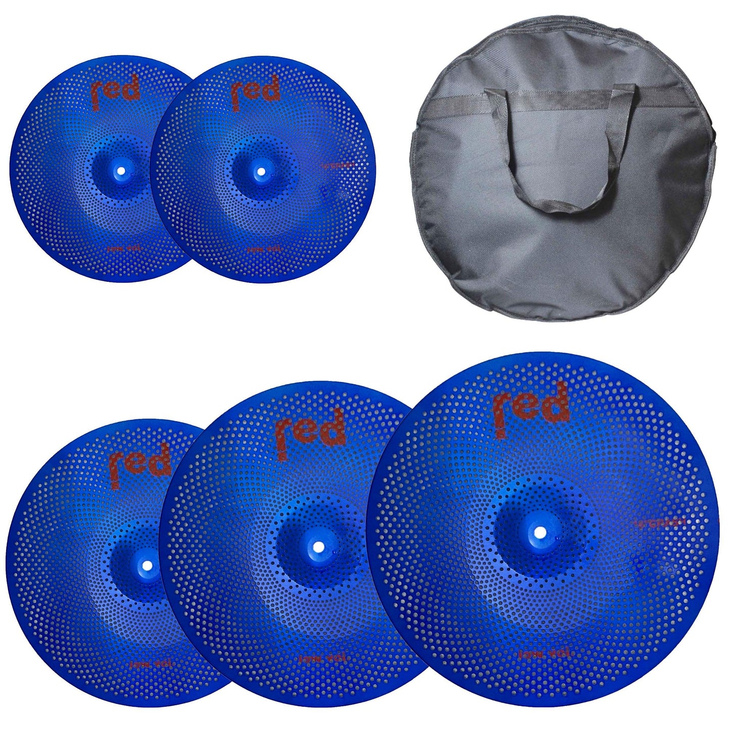 Low Volume 5 piece Cymbal Set (Choice of 6 colours) with free 20" Bag